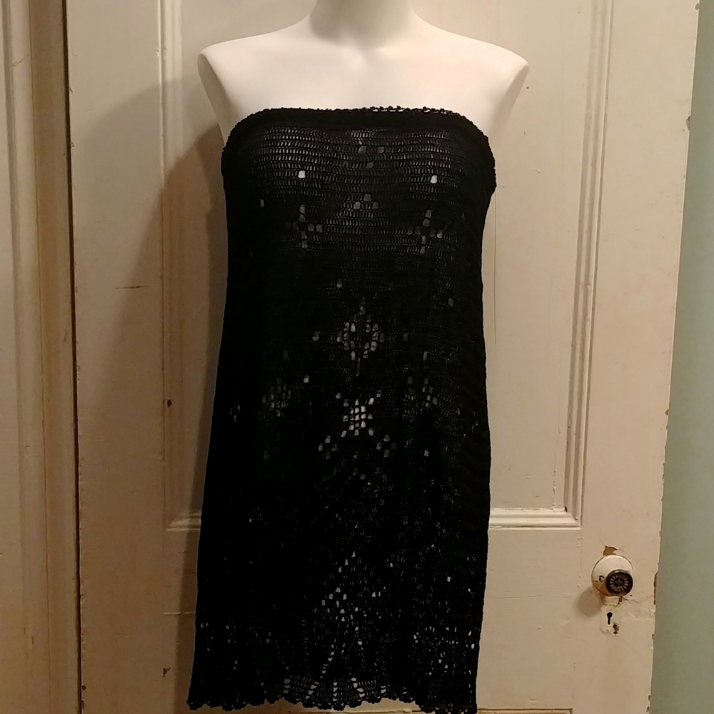 Black Crochet Goth Emo Skirt with Elastic Waist Band Halloween